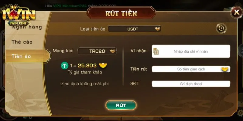 Rút tiền tại cổng game iWin nhanh chóng bằng tiền ảo